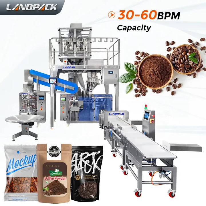Automatic Coffee Bean Coffee Powder Doypack Packing Machine with Metal Detector and Checkweigher