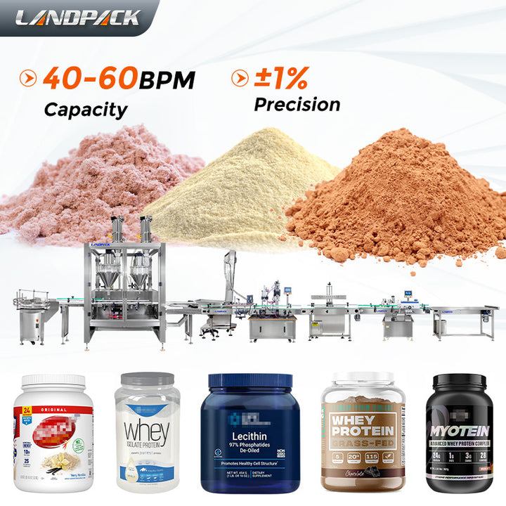 Fully Automatic Powder Bottle Filling Line For Nutrition Powder Collagen Powder Milk Powder