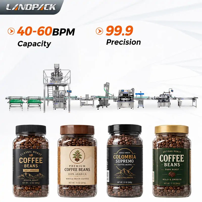 Automatic Coffee Bean Bottle Rotary Filling Capping Sealing Labeling Machine Line