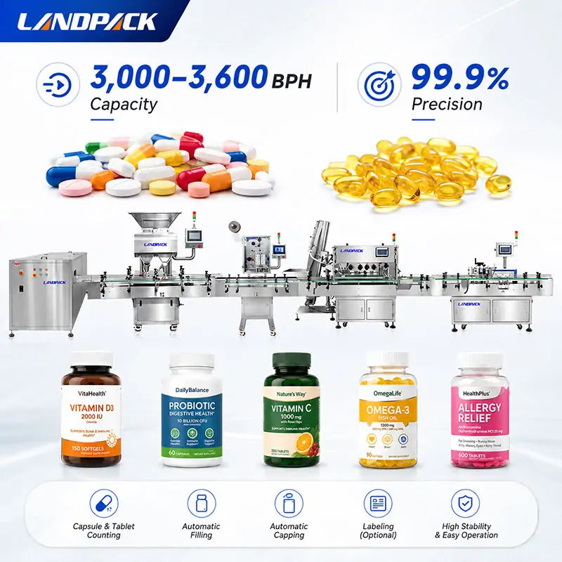 Automatic Pharmaceutical Tablet Pill Capsule Counting Bottle Filling Capping Packaging Line