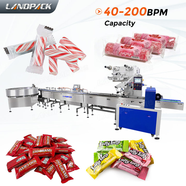 Automatic Packing Caramel Candy Taffy Flow Feeding Wrapping Machine
