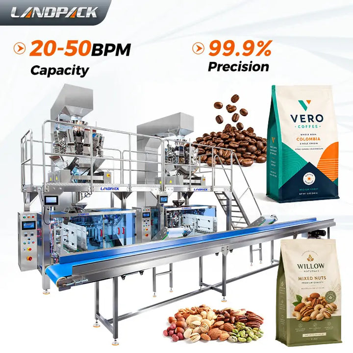 Automatic Coffee Beans Horizontal Premade Pouch Packing Machine Line with Dual 10-Head Weighers