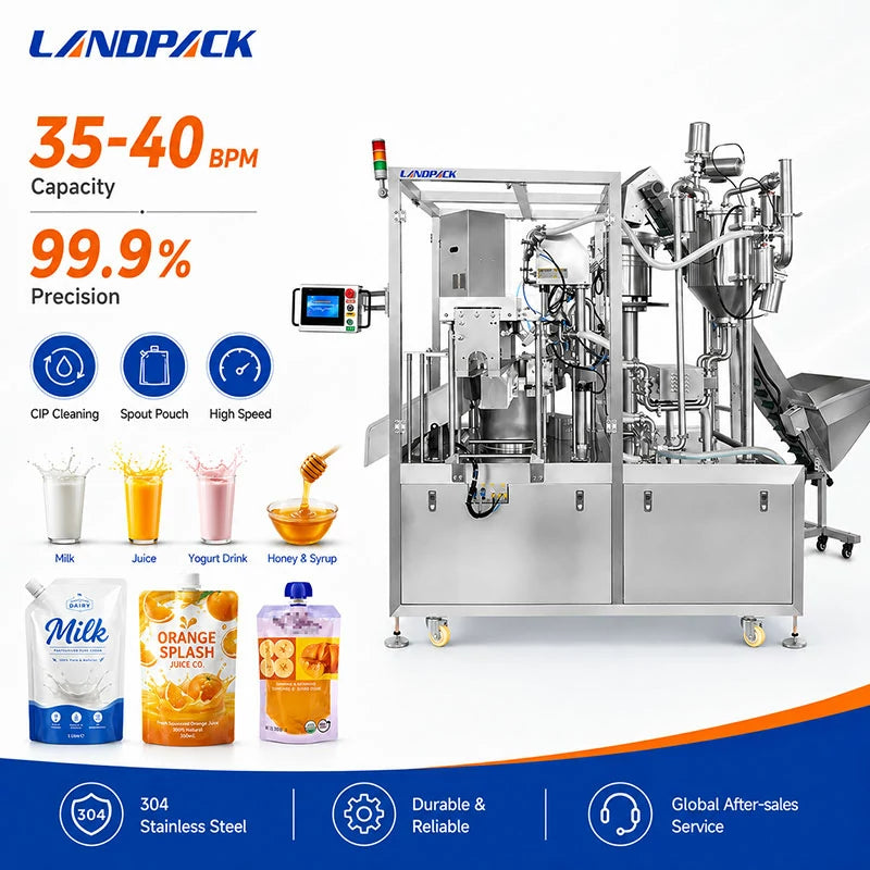 High Speed 2 Heads Liquid Spout Pouch Filling and Capping Machine With CIP System