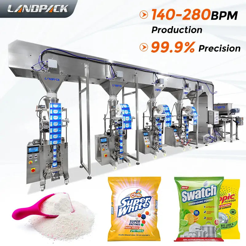 Automatic Detergent Powder Pouch Filling and Sealing Packing System with Four VFFS Machines