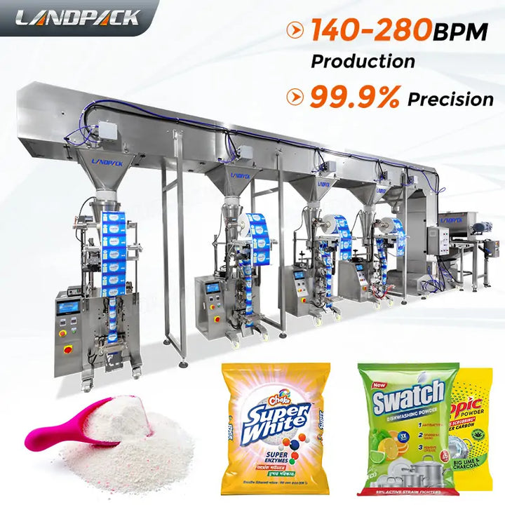 Automatic Detergent Powder Pouch Filling and Sealing Packing System with Four VFFS Machines