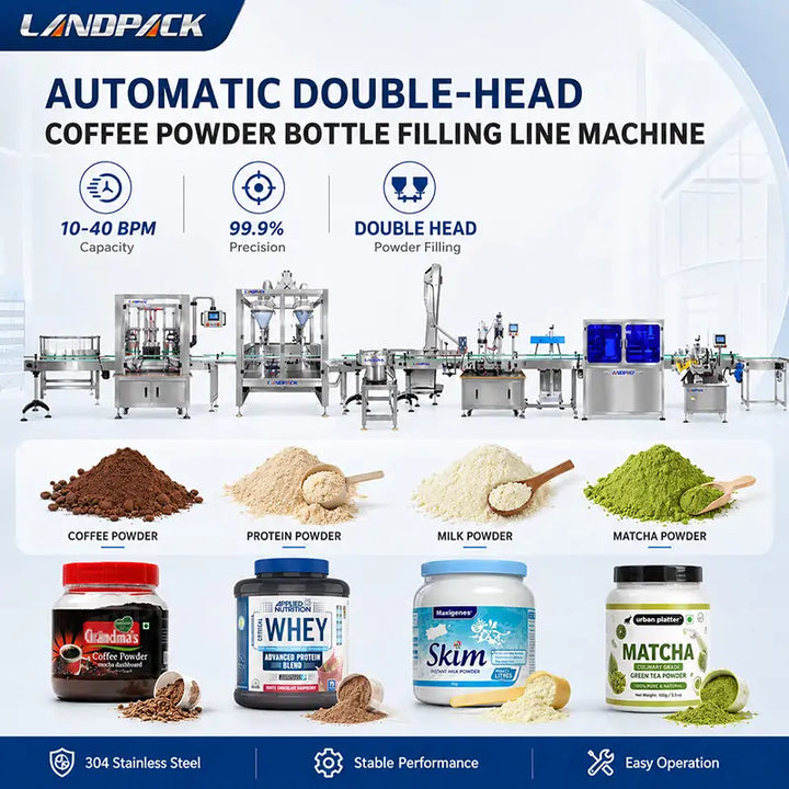 Automatic Coffee Powder Bottle Jar Filling Capping Foil Sealing and Labeling Line