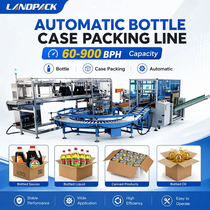 Automatic Bottle and Can Drop-Type Case Packing and Sealing Line for End-of-Line Packaging