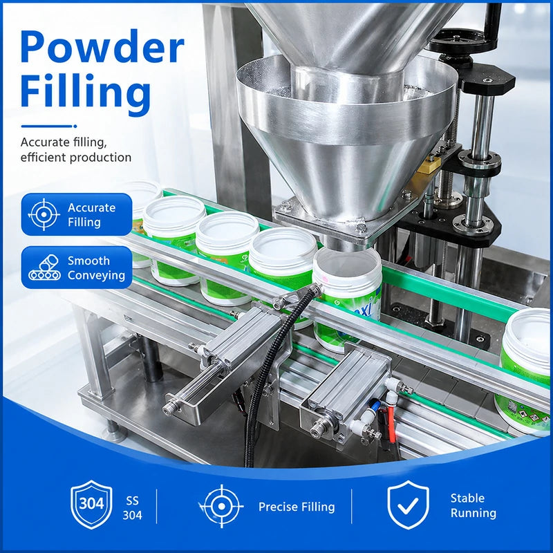 Automatic Dish Washing Powder Bottle Filling Capping Labeling Machine Line