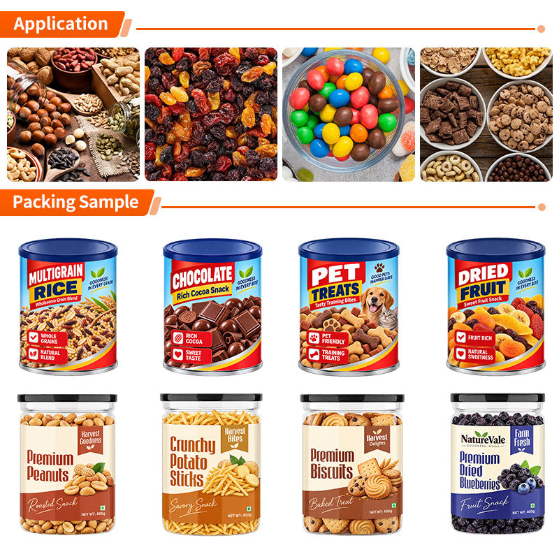 Full Automatic Granule Snacks Nuts Can Rotary Filling Seaming Machine