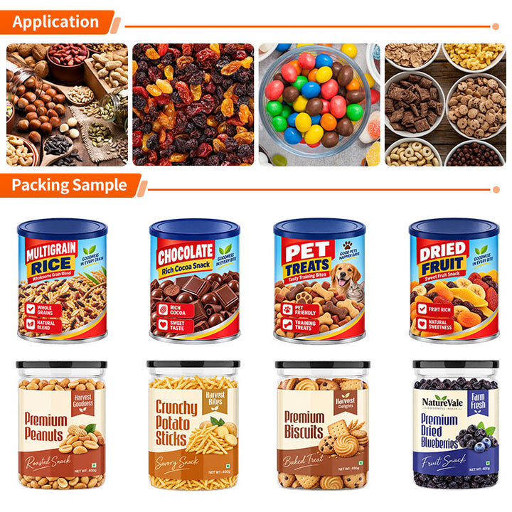 Full Automatic Granule Snacks Nuts Can Rotary Filling Seaming Machine