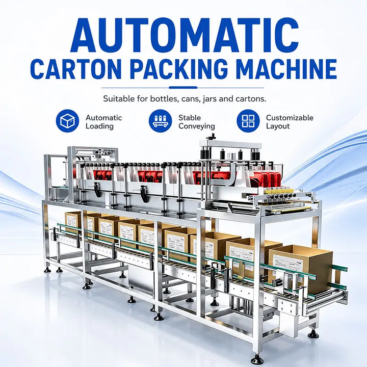 Automatic Bottles, Cans, Jars Case Packing System with Case Erector and Sealer
