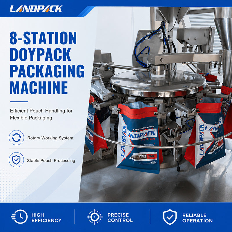 Rotary 8-Station Premade Pouch Packaging Machine & Vertical Packaging Machine System Shared Platform