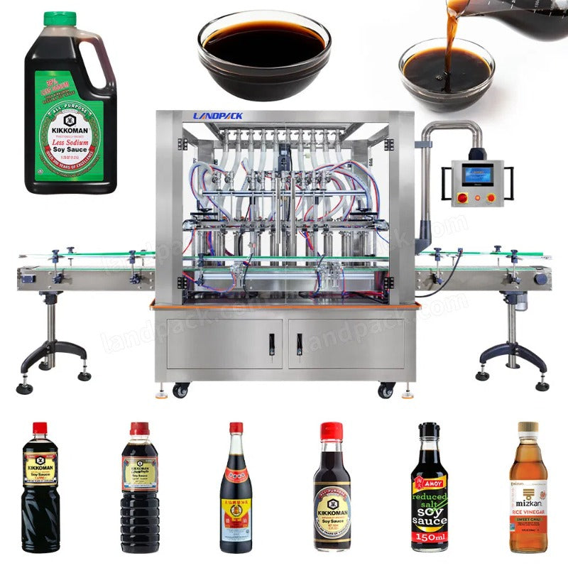 Automatic Vinegar Bottle Filling Machine 10 Heads Piston Pump Soy Sauce Filler