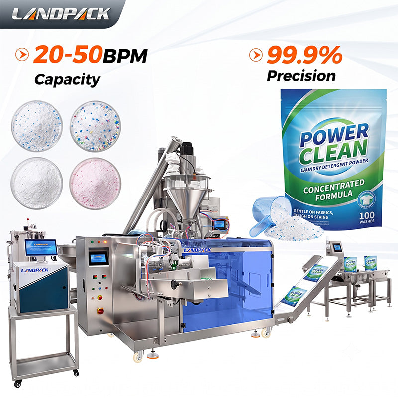 Automatic Detergent Powder Premade Pouch Filling and Sealing Machine with Spoon Inserter and Checkweigher