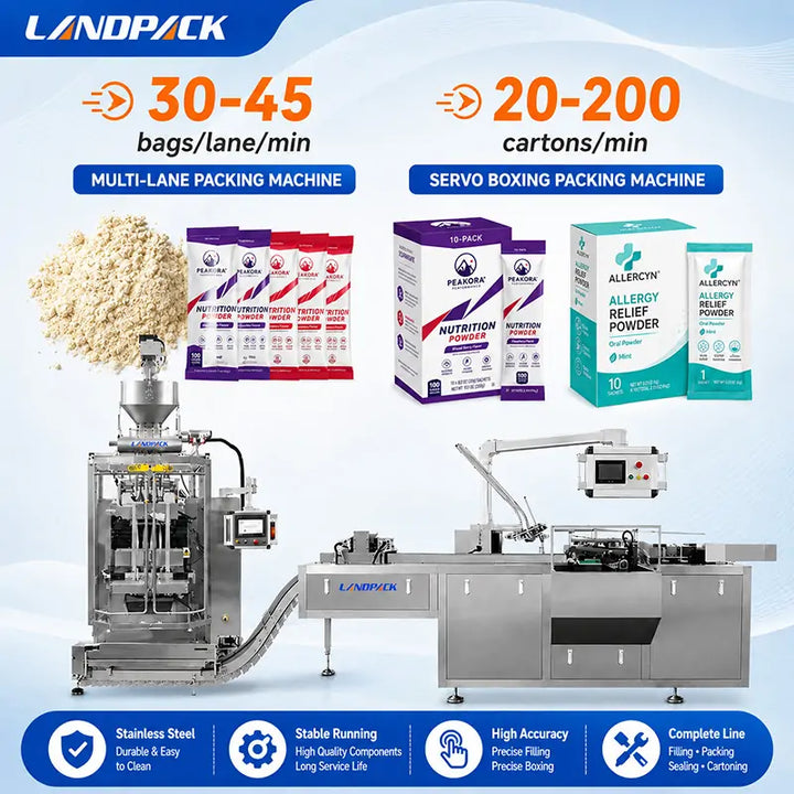 High-Speed Multi-Lane Powder Stick Pack Packaging Counting and Cartoning Machine Line