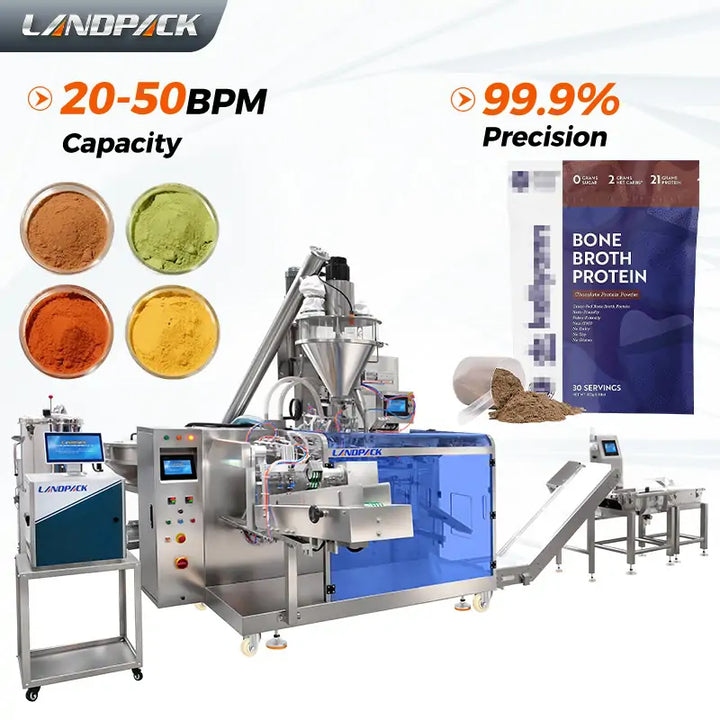 Automatic Powder Premade Pouch Filling and Sealing Machine with Spoon Inserter and Checkweigher