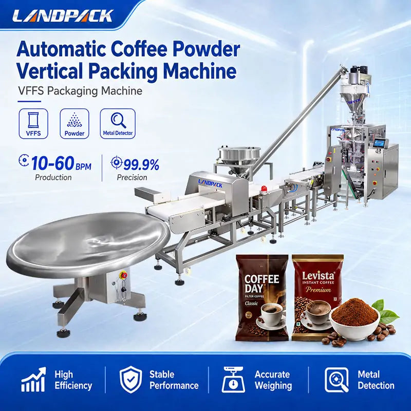 Automatic Coffee Powder VFFS Packing Machine with Static Eliminator, Checkweigher and Metal Detector