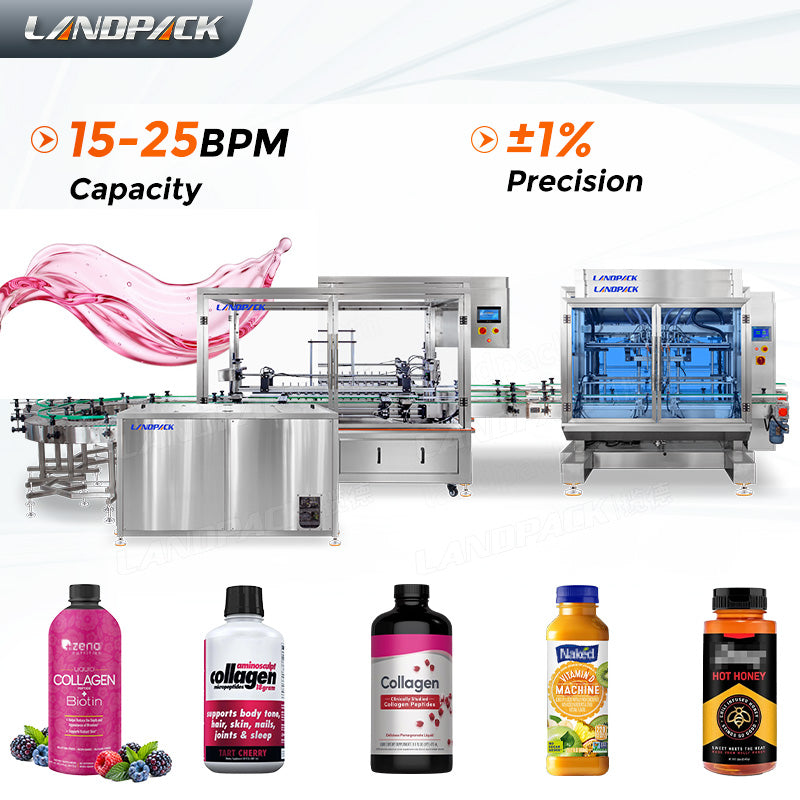 Automatic Liquid Protein Collagen Bottle Unscrambler Washing Filling Capping Machine Line