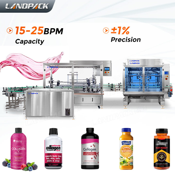 Automatic Liquid Protein Collagen Bottle Unscrambler Washing Filling Capping Machine Line