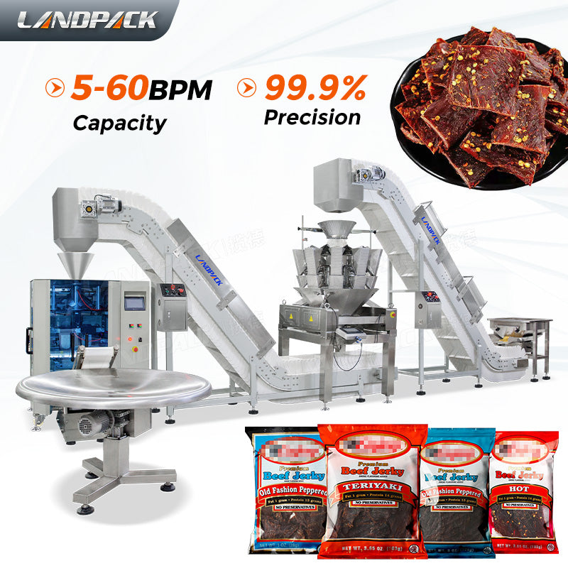 Automatic Beef Jerky Packing Machine With Multihead Weigher And Two Conveyor