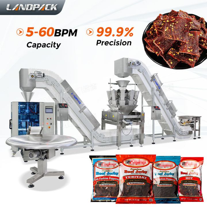 Automatic Beef Jerky Packing Machine With Multihead Weigher And Two Conveyor