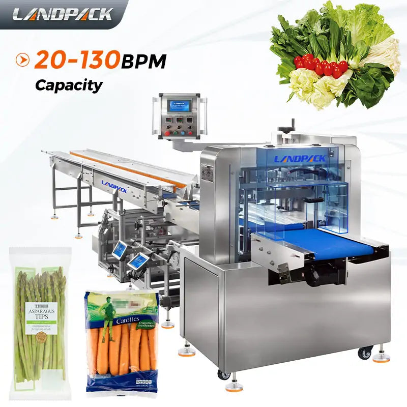 Automatic Celtuce Lettuce Vegetable Flow Wrapping Machine with Hole Punching, Labeling, and Coding