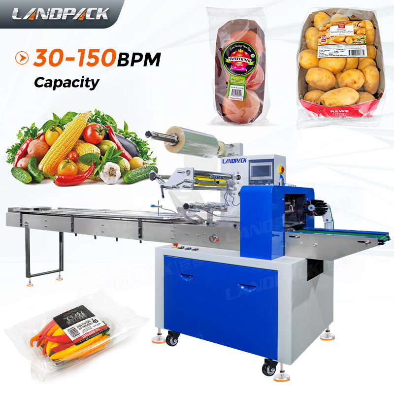 Horizontal Vegetable Fruit Pepper In Tray Packing Machine Flow Wrapping Machine