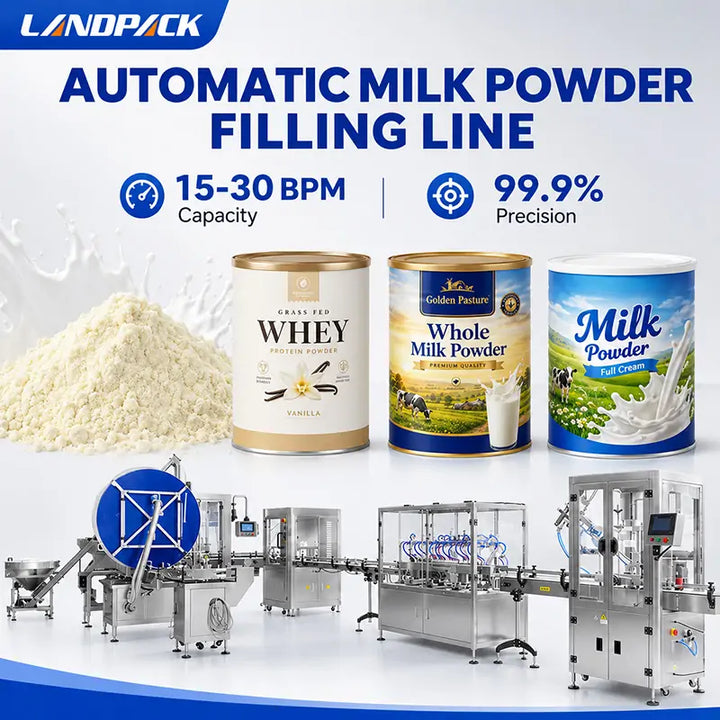 Automatic Milk Powder Can Filling Seaming Line With Spoon Inserting, Vacuum Nitrogen Flushing, Cap Pressing and UV Air Cleaning