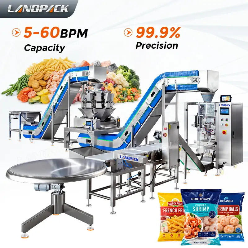 Automatic Frozen Food Meatball Packing Machine with Multihead Weigher and Checkweigher