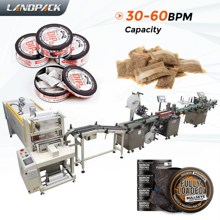 Automatic Snus Cans Filling Capping Labeling Machine Line With Shrink Machine