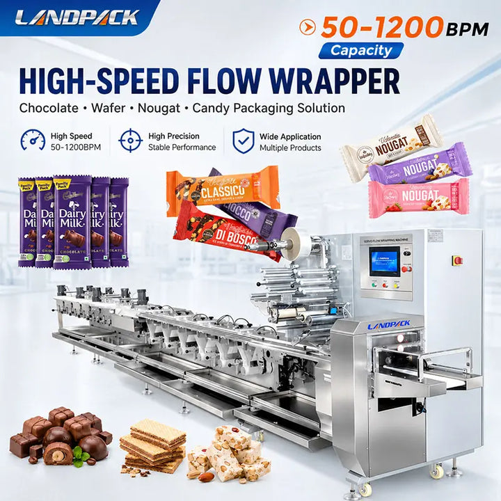 High-Speed Automatic Candy Flow Wrapping Machine with Feeding and Sorting System
