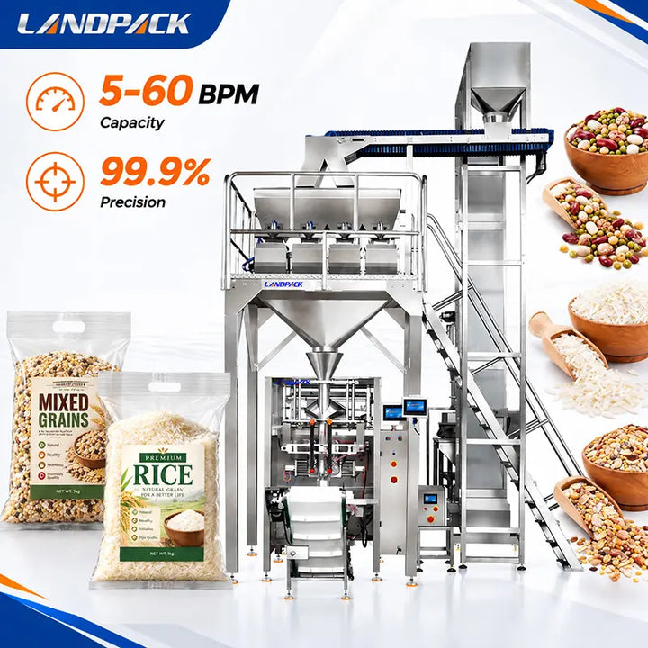 Automatic Food Grains and Rice Packing Machine with Linear Weigher and Metal Detection