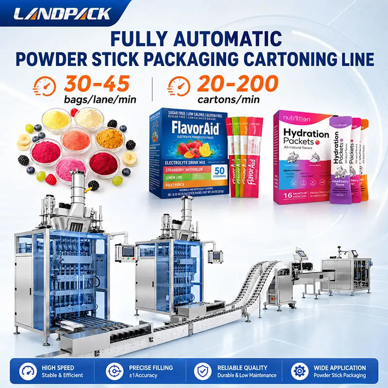 Automatic Multi-Lane Powder Stick Pack Filling Counting and Cartoning Line