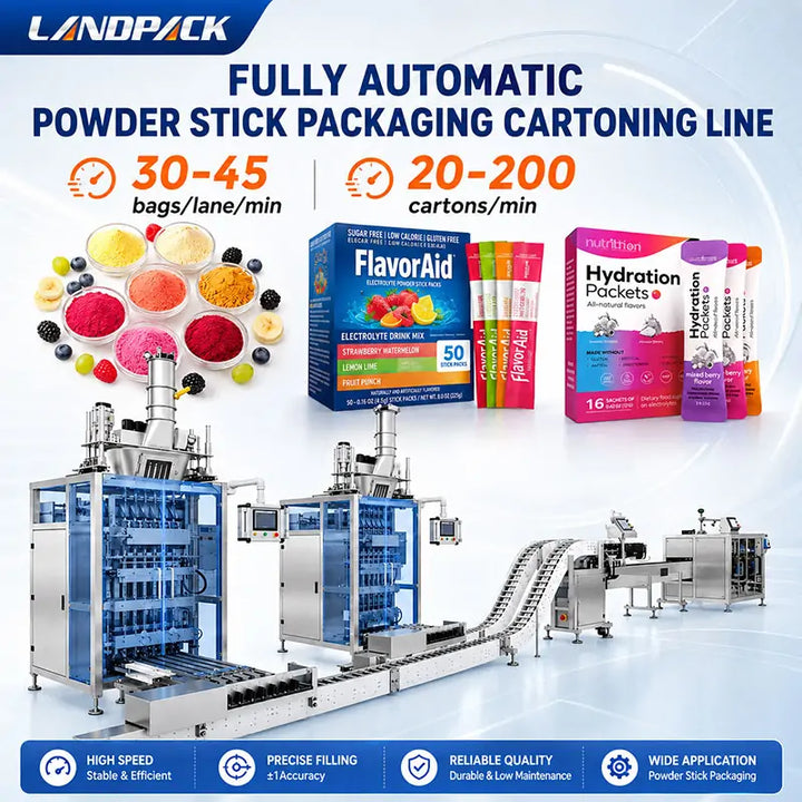 Automatic Multi-Lane Powder Stick Pack Filling Counting and Cartoning Line
