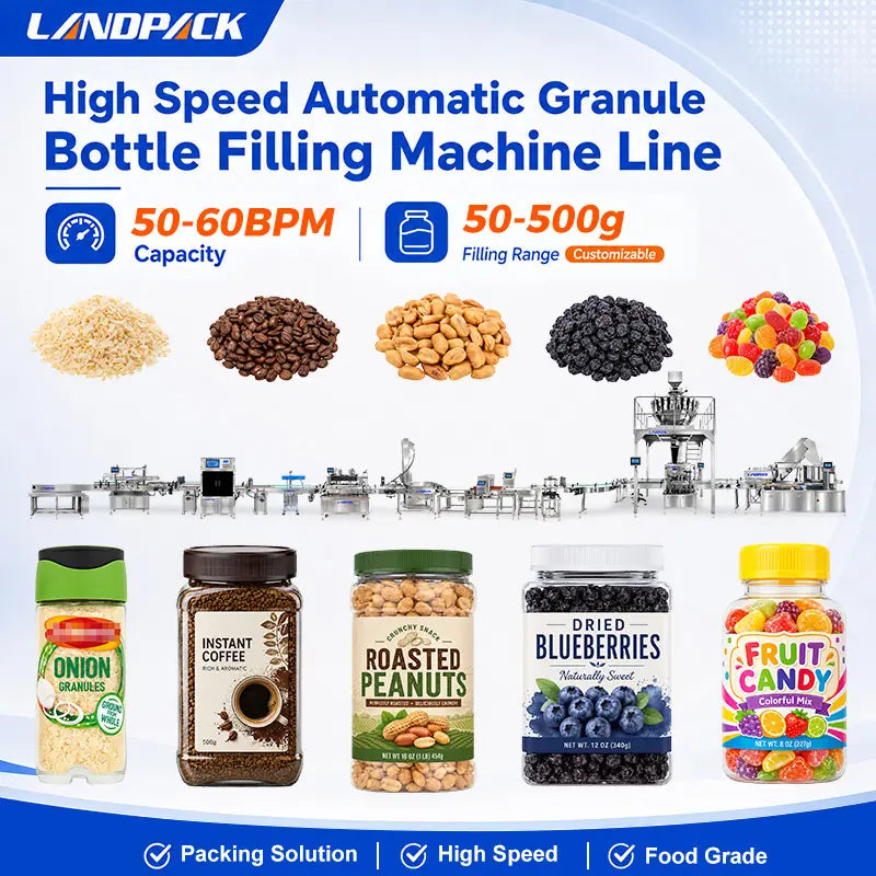 Automatic Granule Bottle Filling Line with Capping, Foil Sealing, Labeling, Checkweigher and Metal Detector