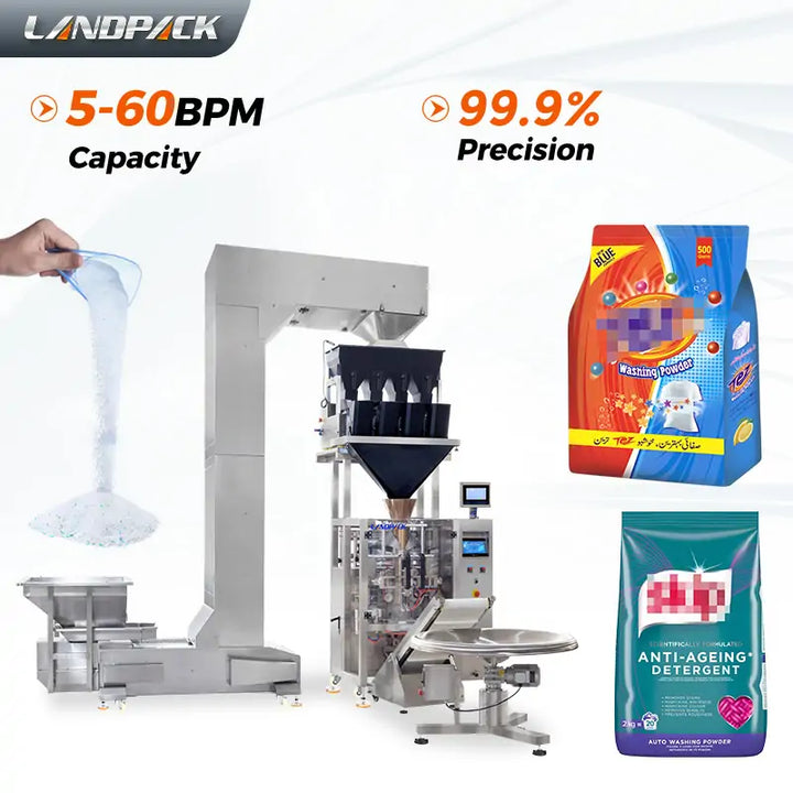 Automatic Detergent Washing Powder Vertical Gusset Bag Filling and Packing Machine with 4-Head Linear Weigher