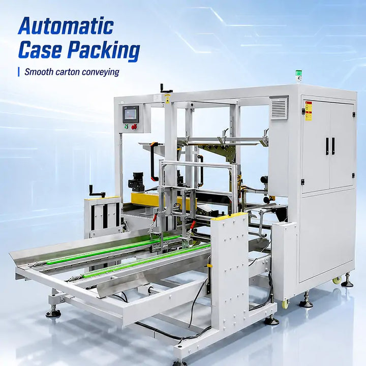 Automatic Cartoning and Case Packing System with Case Erector, Sealer and Delta Robot Palletizer