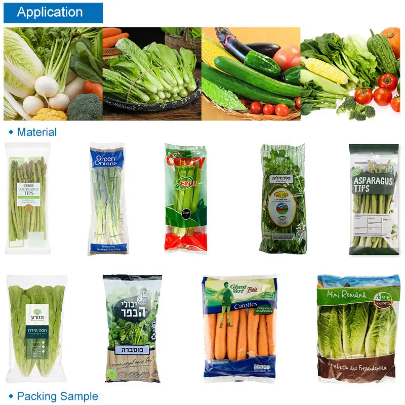 Automatic Celtuce Lettuce Vegetable Flow Wrapping Machine with Hole Punching, Labeling, and Coding