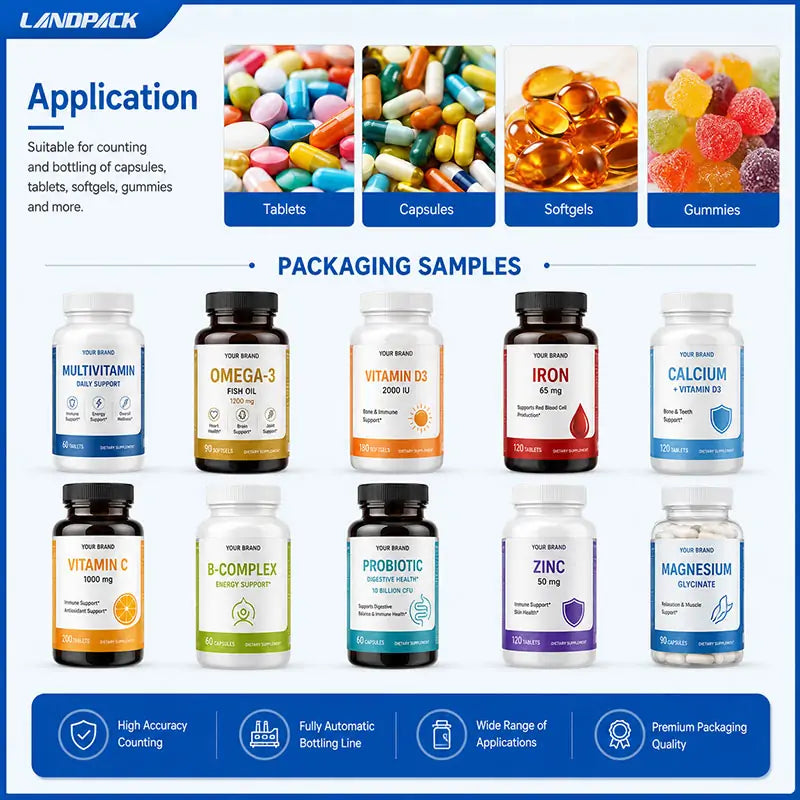 Automatic Pharmaceutical Tablet Pill Capsule Counting Bottle Filling Capping Packaging Line