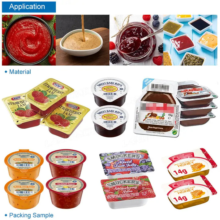 Automatic Double-Head Chocolate Cream Sauce Blister Filling and Sealing Machine with Heated Stirring Hopper