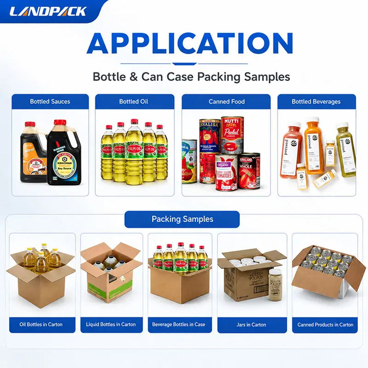 Automatic Bottle and Can Drop-Type Case Packing and Sealing Line for End-of-Line Packaging