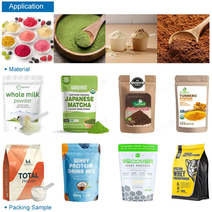 Automatic Powder Premade Pouch Filling and Sealing Machine with Spoon Inserter and Checkweigher