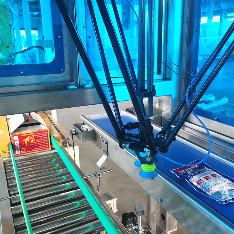 Automatic Delta Robot Case Packing System With Robotic Palletizer