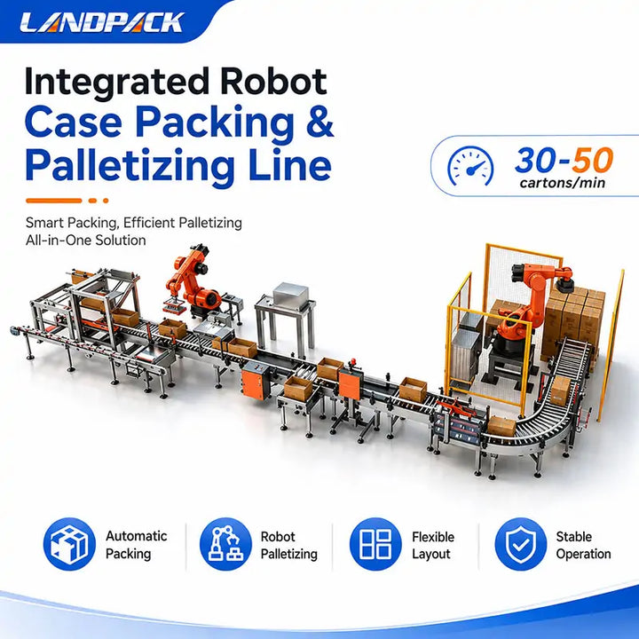 Automatic Carton Case Packing and Robotic Palletizing System for Packaging Line Integration