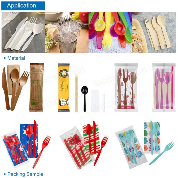 Automatic Full Cutlery Set Flow Packaging Machine – Fork, Spoon, Chopsticks, Napkin, Toothpick
