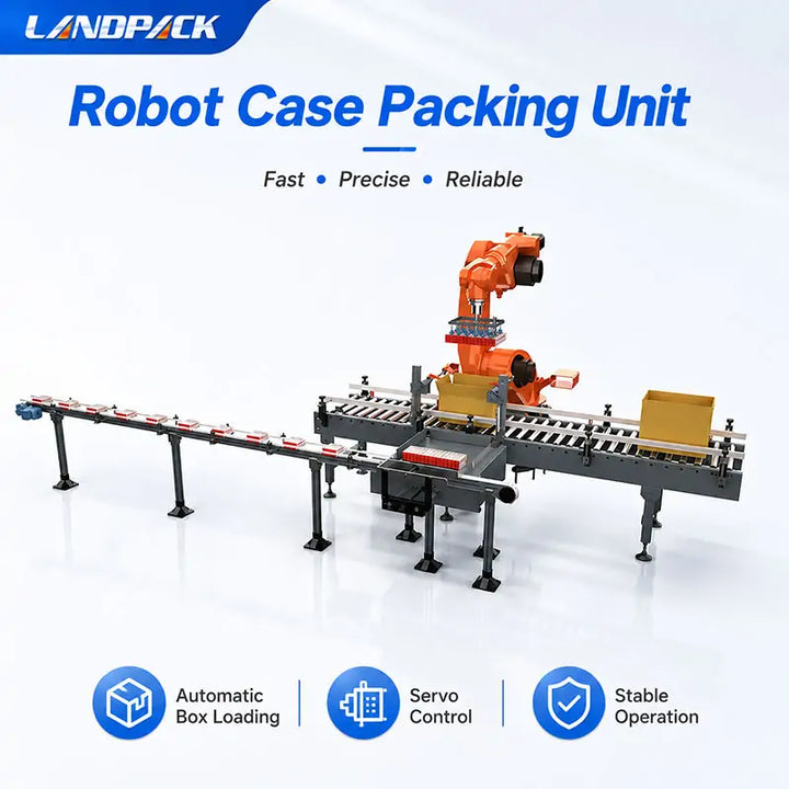 Automatic Carton Case Packing and Robotic Palletizing System for Packaging Line Integration