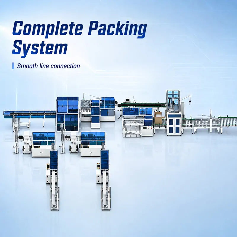 Automatic End-of-Line Packaging System with Case Erector, Robotic Case Packer and Case Sealer