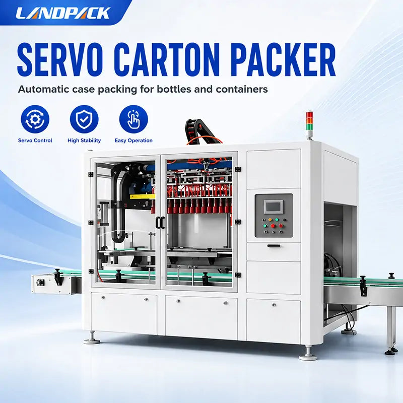 Automatic Bottles, Cans, Jars Case Packing System with Case Erector and Sealer