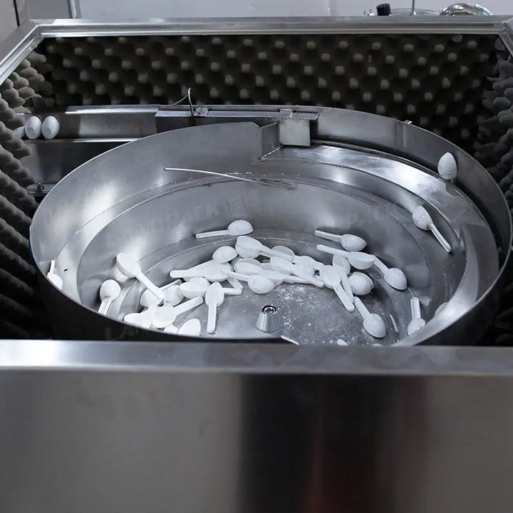 Automatic Powder Premade Pouch Filling and Sealing Machine with Spoon Inserter and Checkweigher