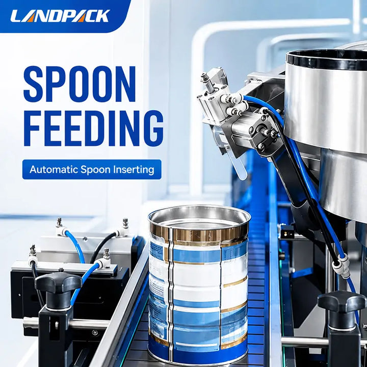 Automatic Milk Powder Can Filling Seaming Line With Spoon Inserting, Vacuum Nitrogen Flushing, Cap Pressing and UV Air Cleaning